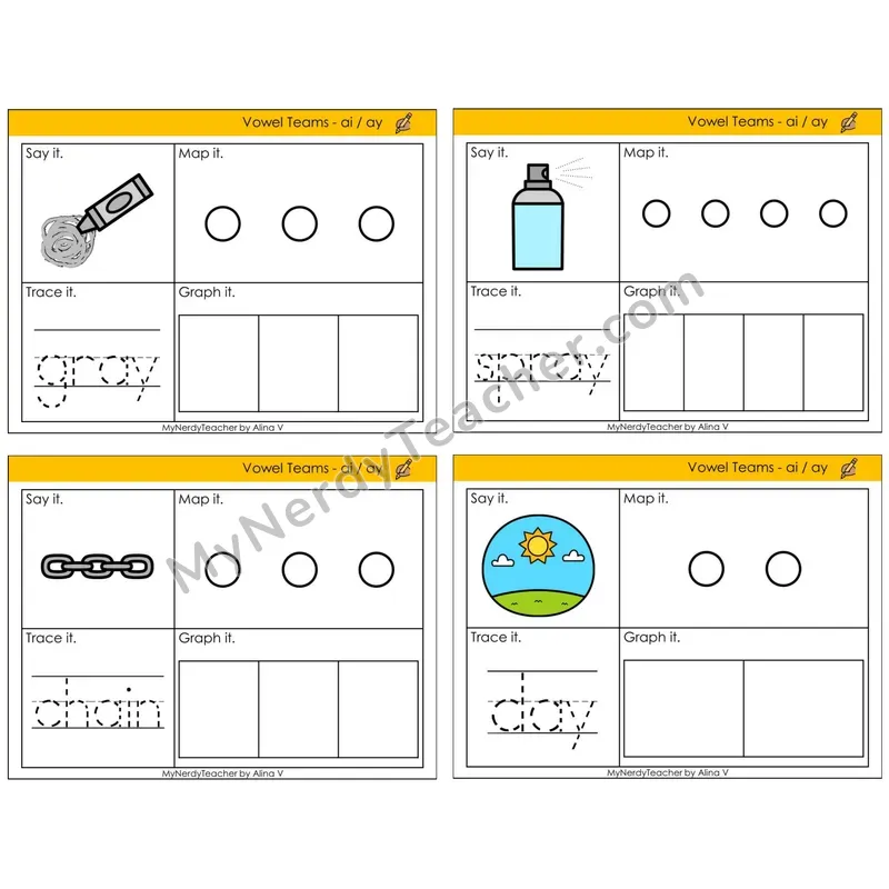 Vowel Teams ai, ay /a/ (C3 — Say It, Graph It, Map It, Trace It)