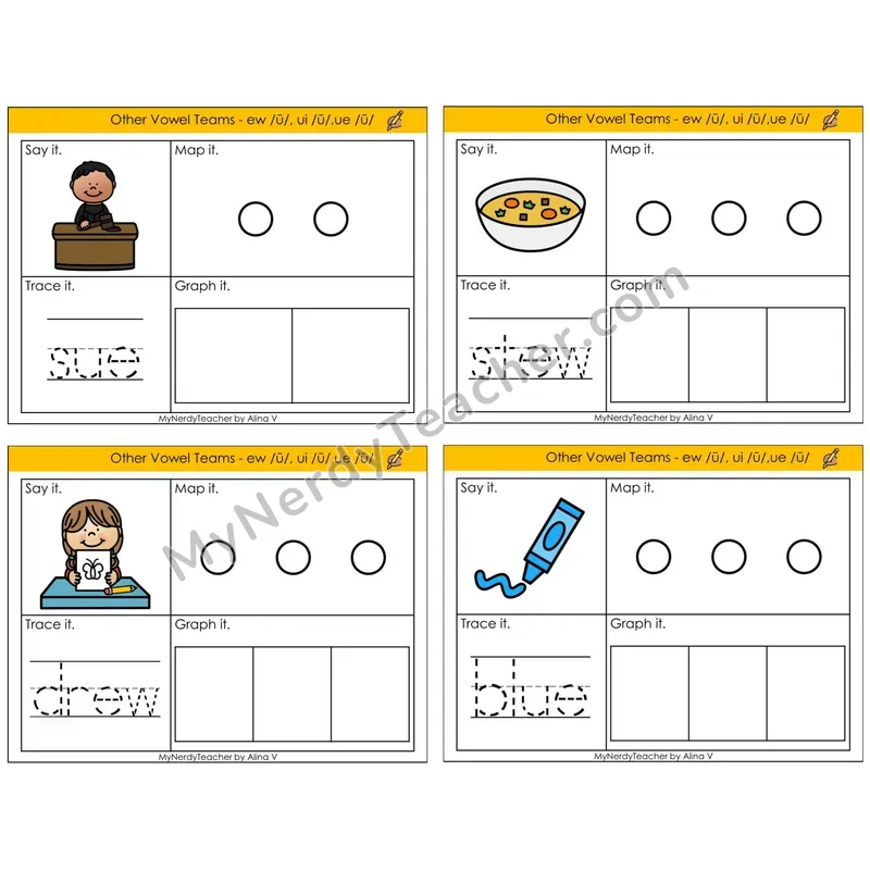 Vowel Teams ew, ui, ue /u/ (C3 — Say It, Graph It, Map It, Trace It)