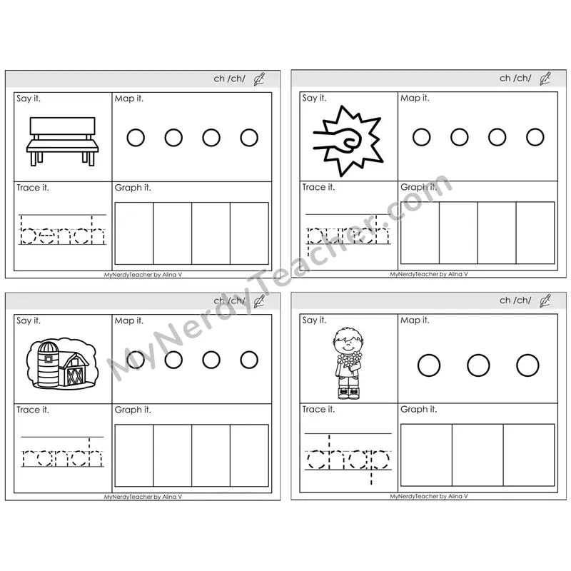 Digraph ch /ch/ — BW (C3 — Say It, Graph It, Map It, Trace It)