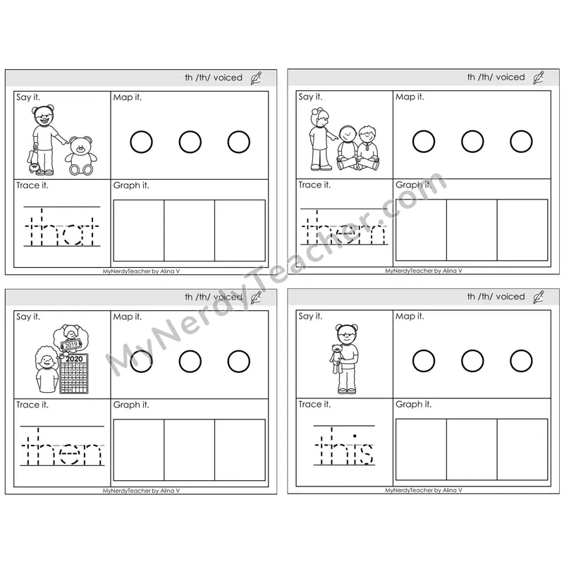 Digraphs th (Voiced & Unvoiced) — BW (C3 — Say It, Graph It, Map It, Trace It)