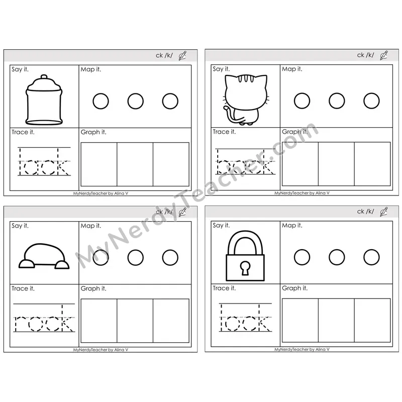 Digraph ck /k/ — BW (C3 — Say It, Graph It, Map It, Trace It)