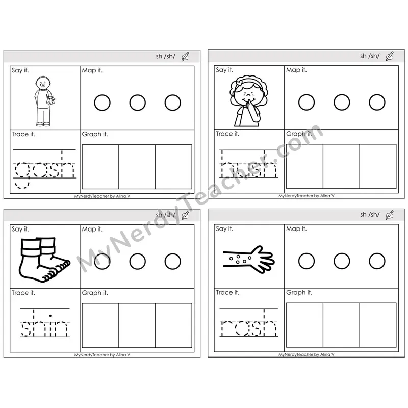 Digraph sh /sh/ — BW (C3 — Say It, Graph It, Map It, Trace It)