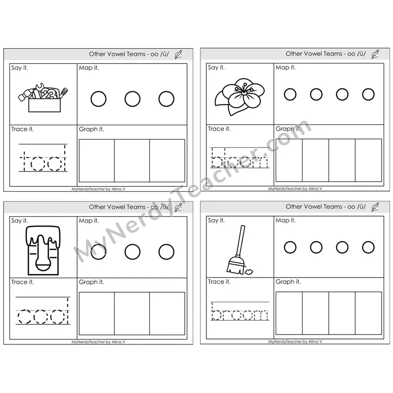 Vowel Teams oo /oo/ (moon) — BW (C3 — Say It, Graph It, Map It, Trace It)