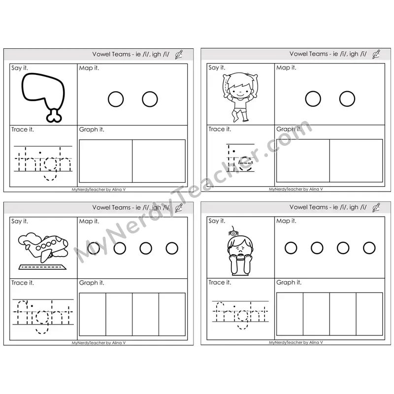Vowel Teams ie, igh /i/ — BW (C3 — Say It, Graph It, Map It, Trace It)
