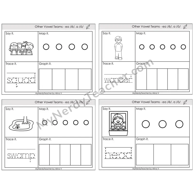 Vowel Teams ea /e/, a /o/ — BW (C3 — Say It, Graph It, Map It, Trace It)