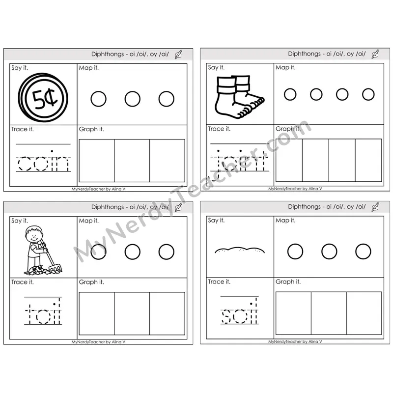 Diphthongs oi, oy /oi/ — BW (C3 — Say It, Graph It, Map It, Trace It)