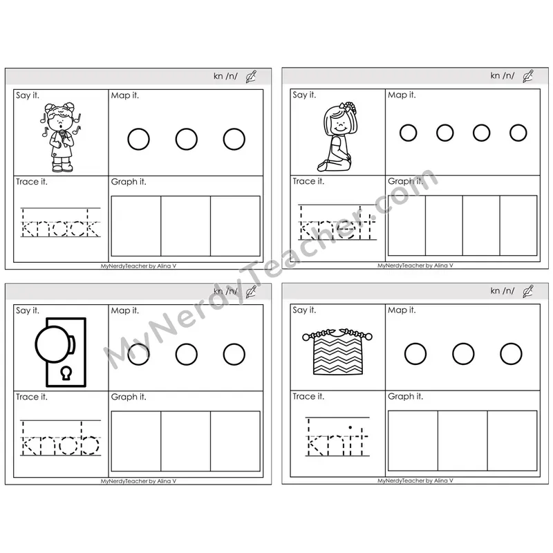 Silent Letter kn /n/ — BW (C3 — Say It, Graph It, Map It, Trace It)