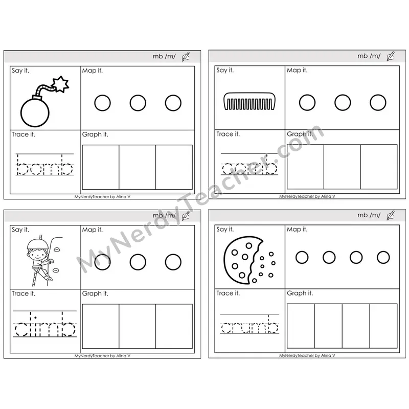 Silent Letter mb /m/ — BW (C3 — Say It, Graph It, Map It, Trace It)