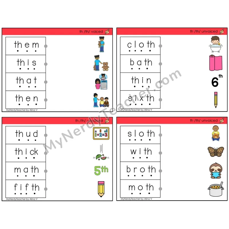 Digraphs th (Voiced & Unvoiced) (C4 — Blend and Match)