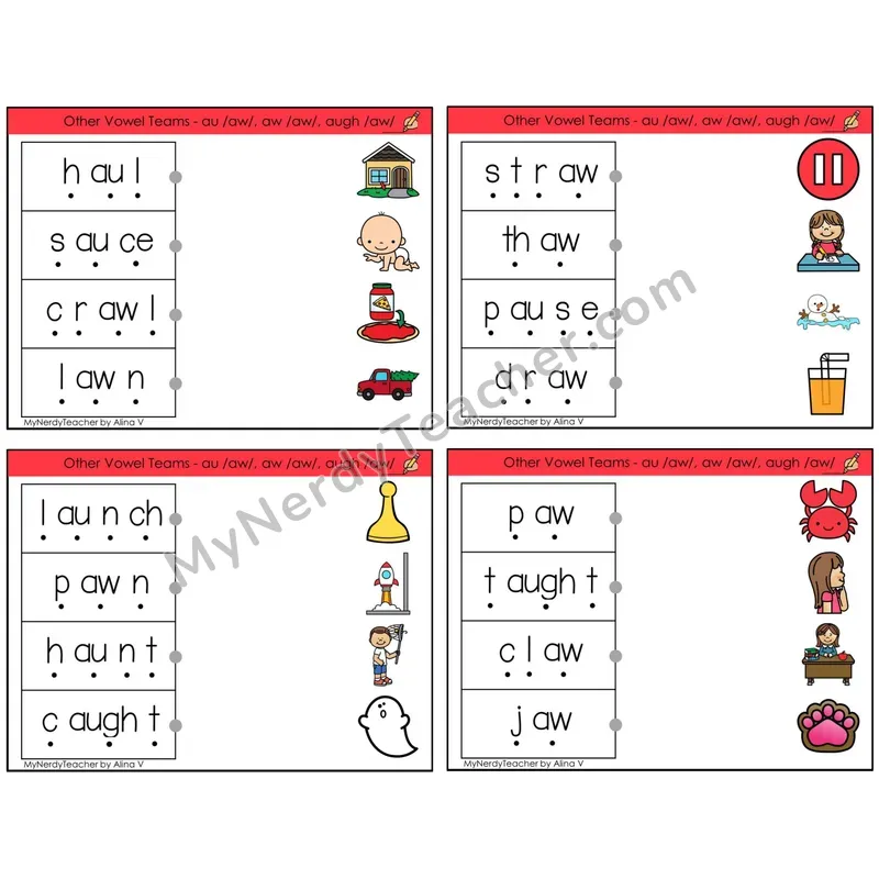 Vowel Teams au, aw, augh /aw/ (C4 — Blend and Match)