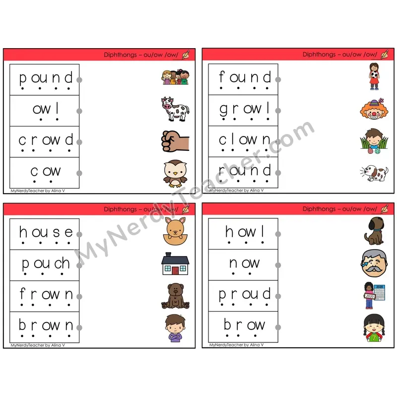 Diphthongs ou, ow /ow/ (C4 — Blend and Match)