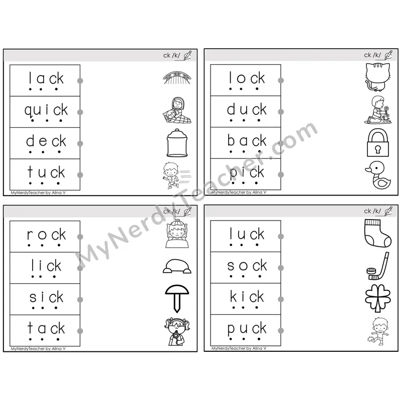 Digraph ck /k/ — BW (C4 — Blend and Match)