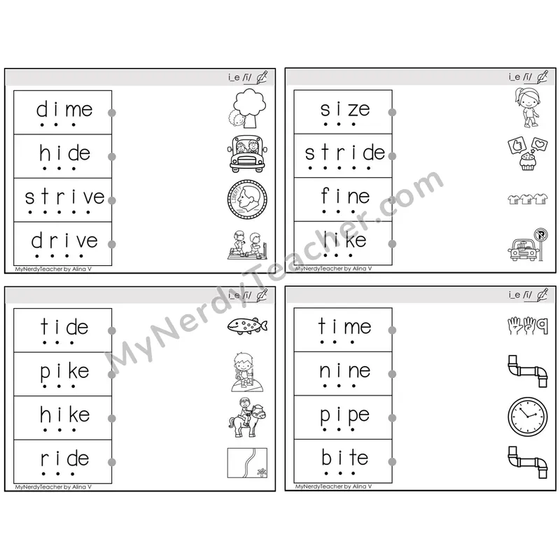 Long I Silent E (i_e) — BW (C4 — Blend and Match)