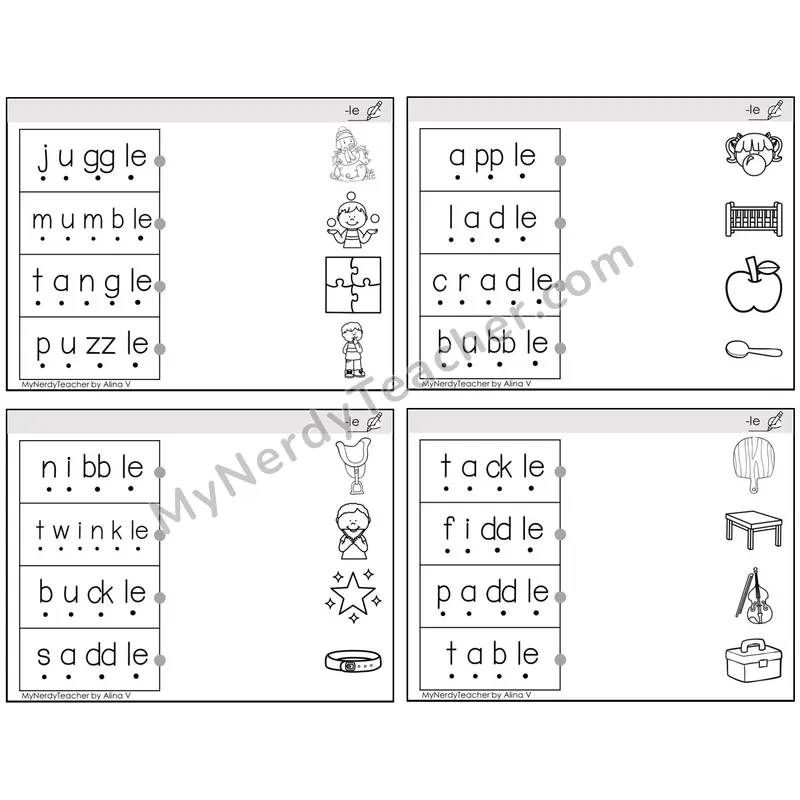 Consonant -le Syllable — BW (C4 — Blend and Match)