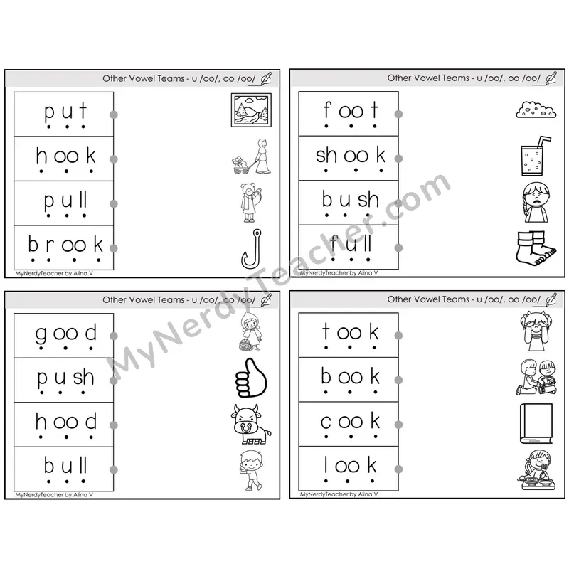 Vowel Teams oo, u /oo/ (book) — BW (C4 — Blend and Match)