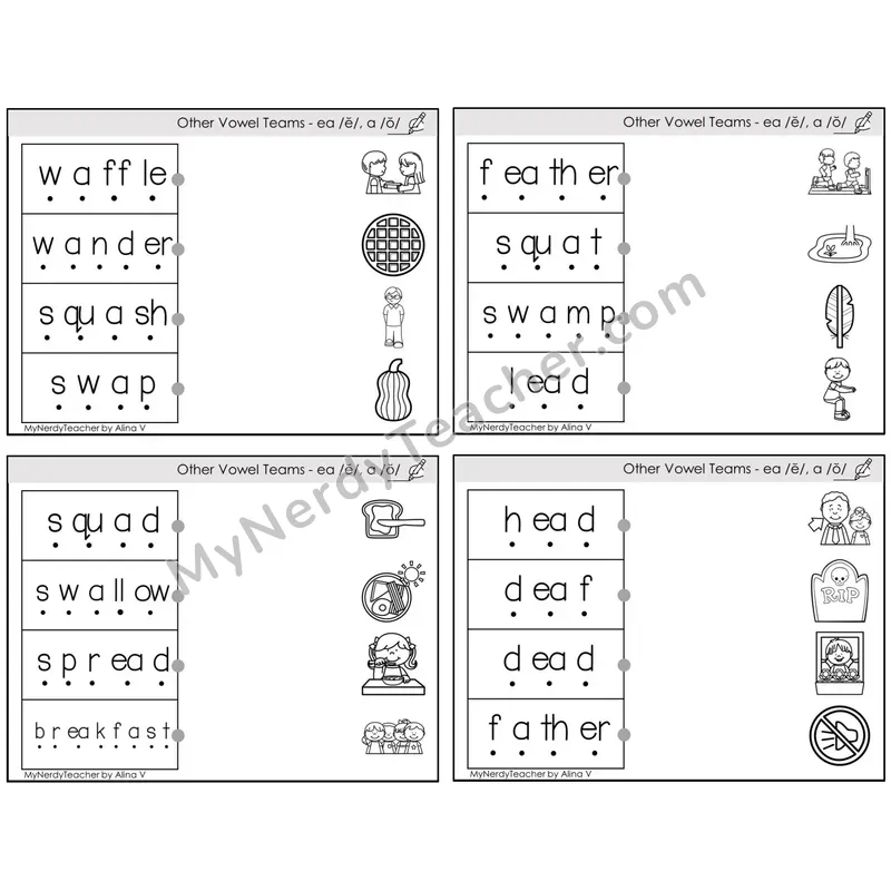 Vowel Teams ea /e/, a /o/ — BW (C4 — Blend and Match)
