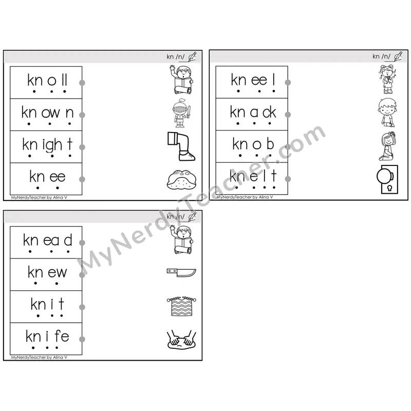 Silent Letter kn /n/ — BW (C4 — Blend and Match)