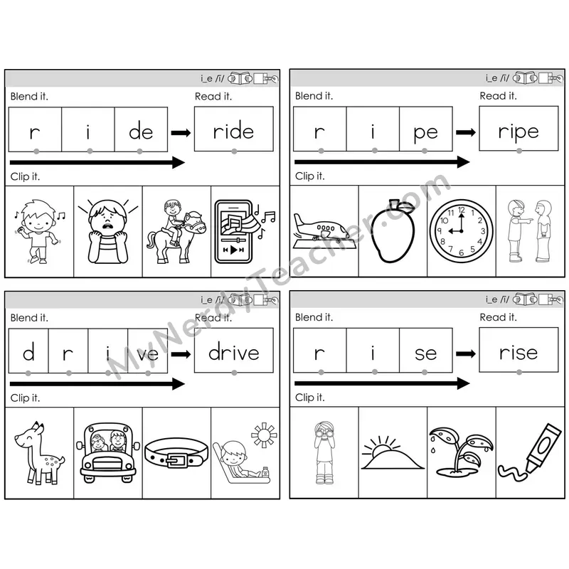 Long I Silent E (i_e) — BW (C5 — Clip It)