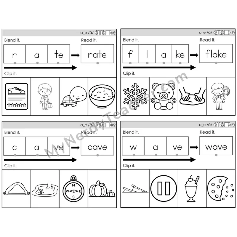 Long A Silent E (a_e) — BW (C5 — Clip It)