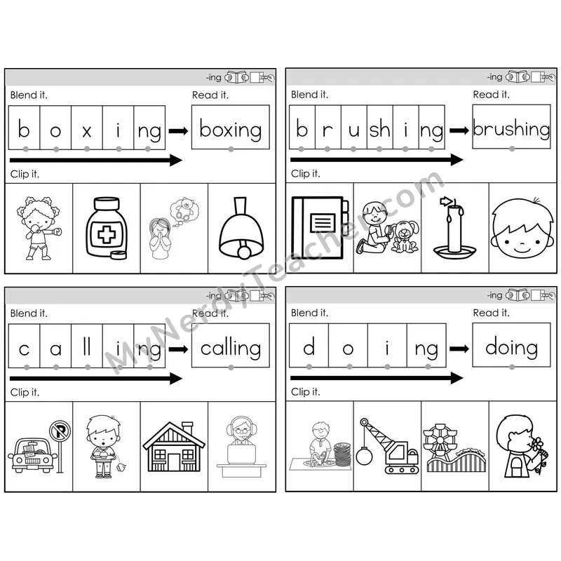 Inflectional Ending -ing — BW (C5 — Clip It)
