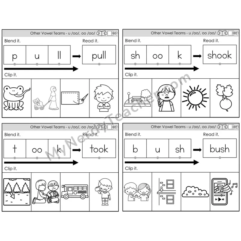 Vowel Teams oo, u /oo/ (book) — BW (C5 — Clip It)