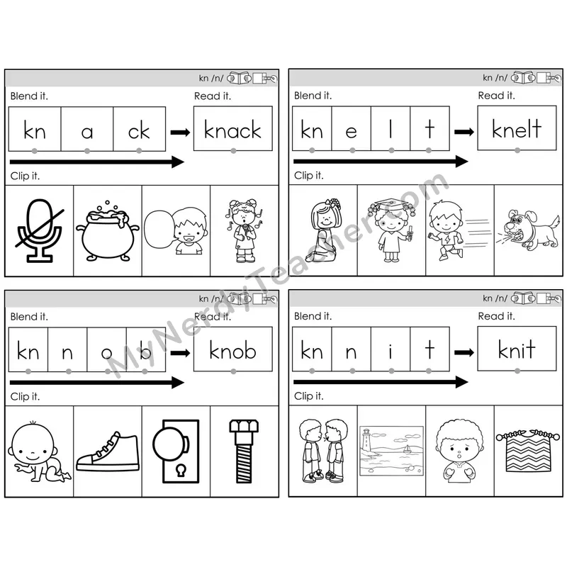 Silent Letter kn /n/ — BW (C5 — Clip It)