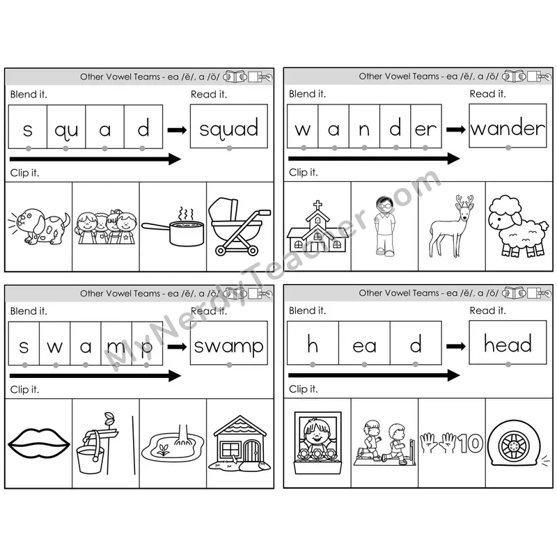 Vowel Teams ea /e/, a /o/ — BW (C5 — Clip It)