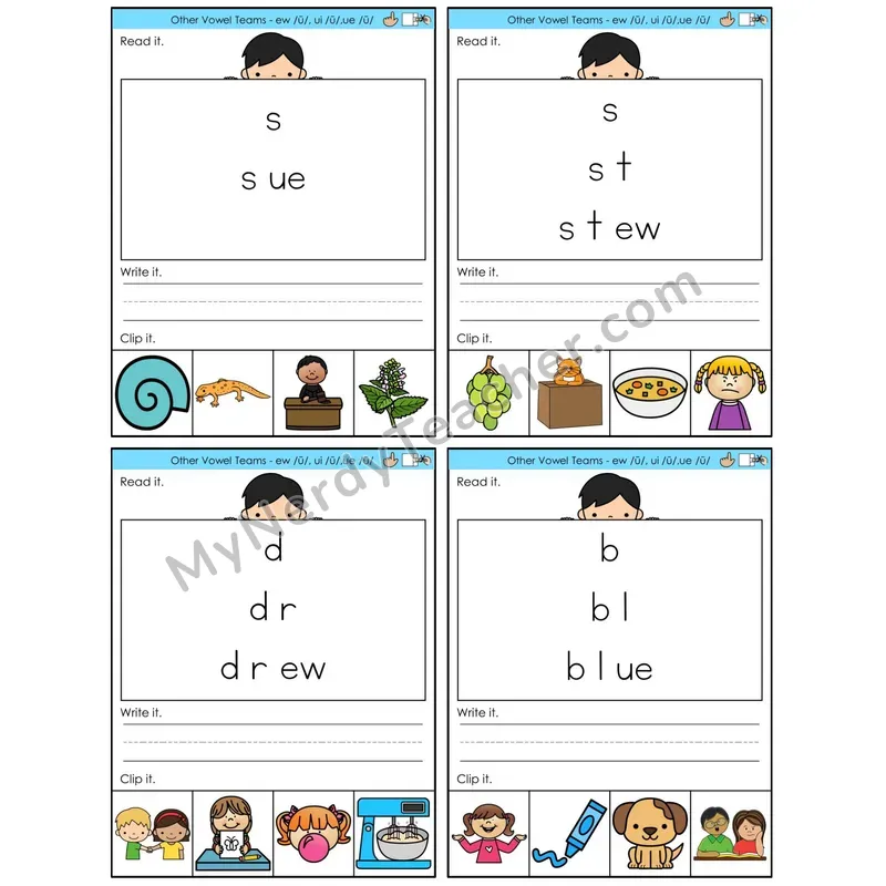 Vowel Teams ew, ui, ue /u/ (C6 — Word Pyramids)