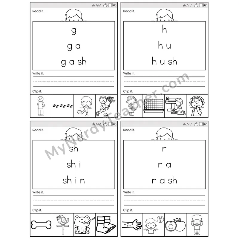 Digraph sh /sh/ — BW (C6 — Word Pyramids)