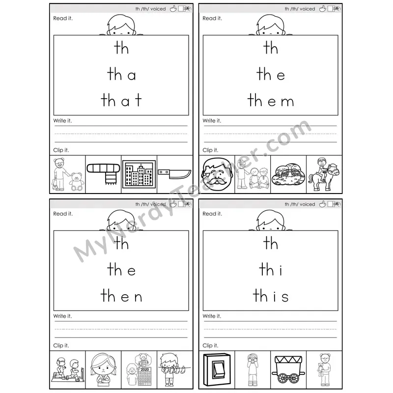 Digraphs th (Voiced & Unvoiced) — BW (C6 — Word Pyramids)
