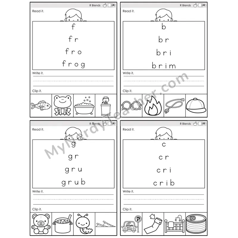R Blends — BW (C6 — Word Pyramids)