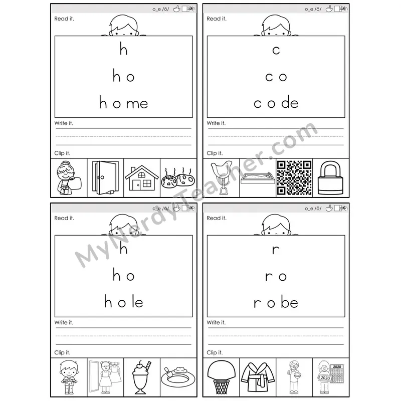 Long O Silent E (o_e) — BW (C6 — Word Pyramids)