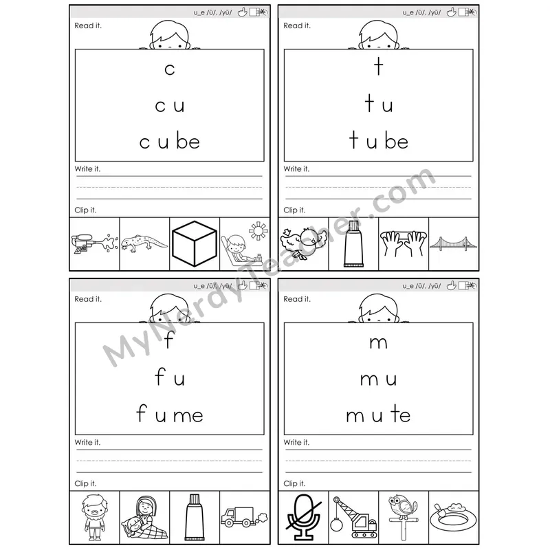 Long U Silent E (u_e) — BW (C6 — Word Pyramids)