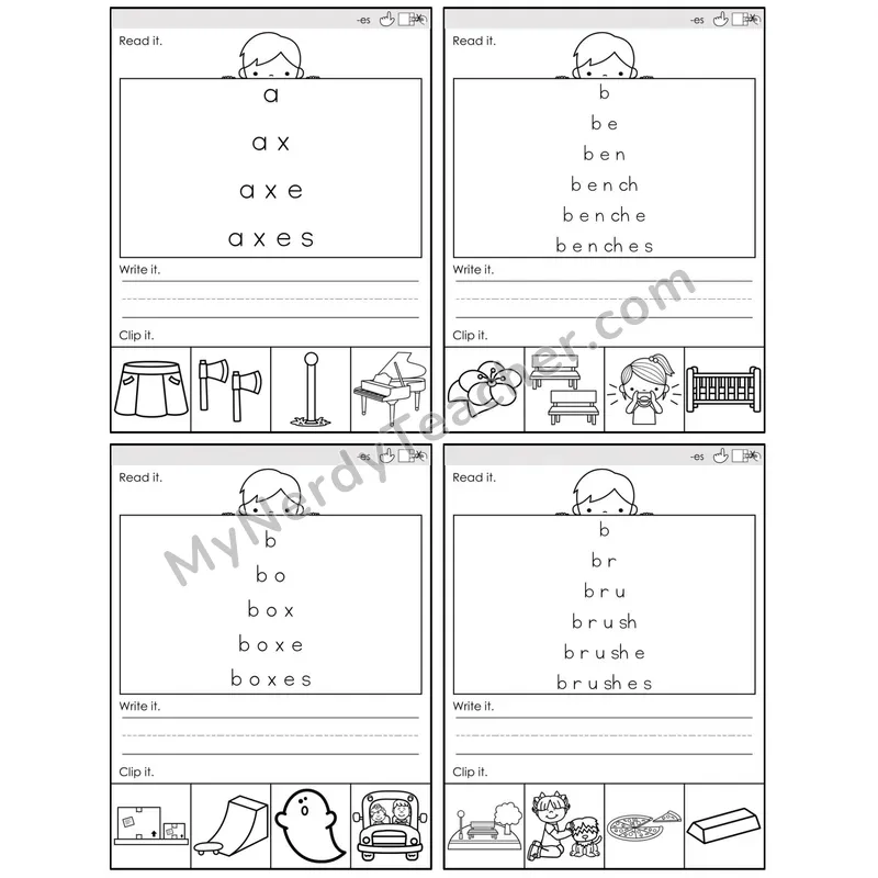 Inflectional Ending -es — BW (C6 — Word Pyramids)