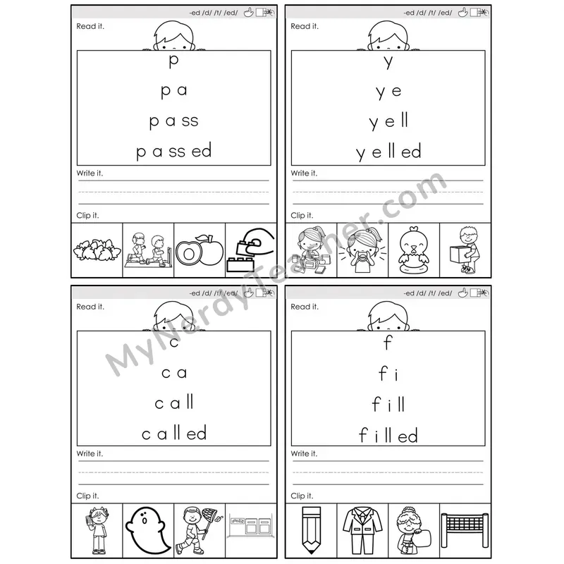 Inflectional Ending -ed (/d/, /t/, /ed/) — BW (C6 — Word Pyramids)
