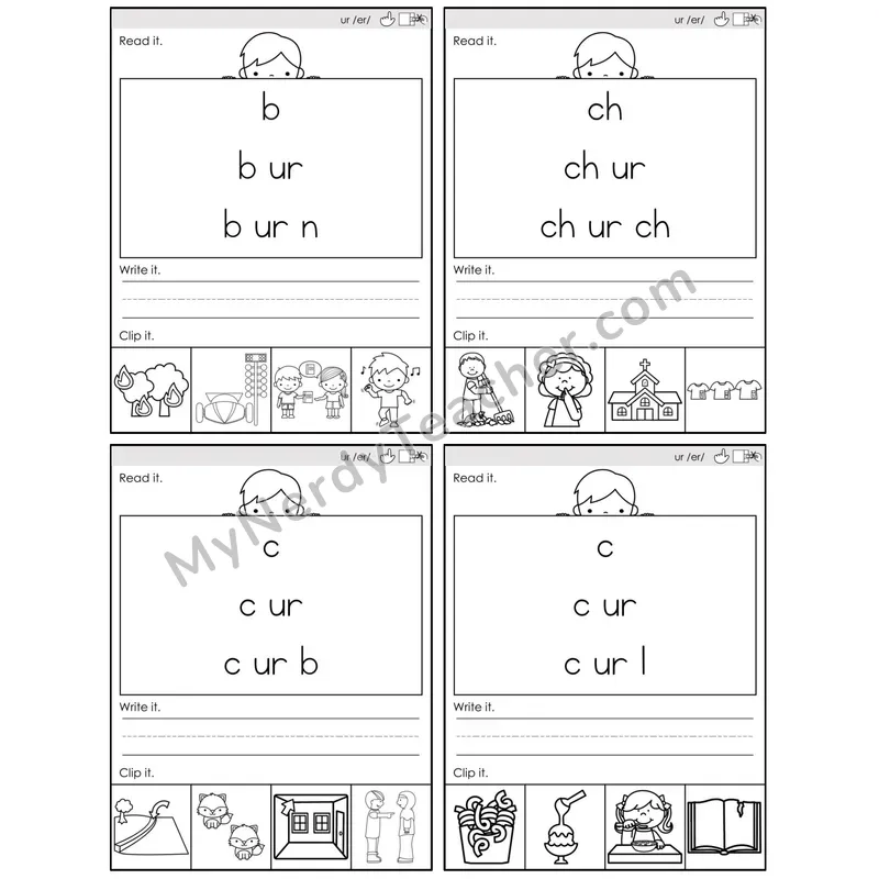 R-Controlled ur /er/ — BW (C6 — Word Pyramids)