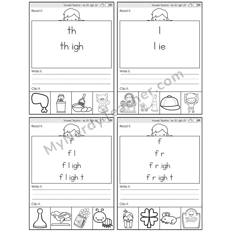 Vowel Teams ie, igh /i/ — BW (C6 — Word Pyramids)