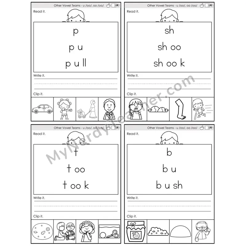 Vowel Teams oo, u /oo/ (book) — BW (C6 — Word Pyramids)