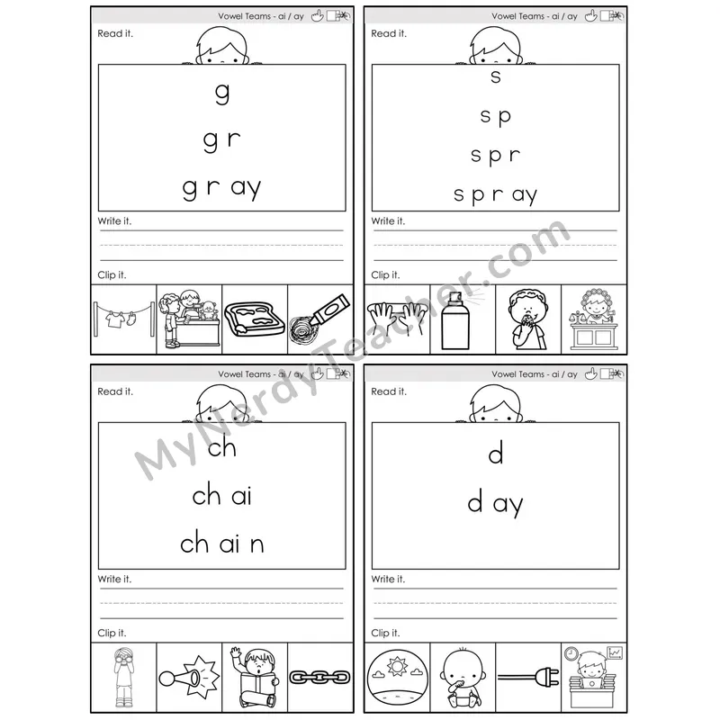 Vowel Teams ai, ay /a/ — BW (C6 — Word Pyramids)