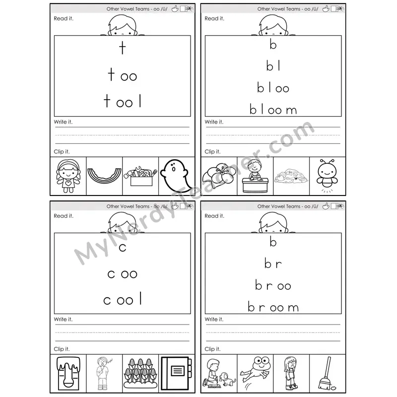 Vowel Teams oo /oo/ (moon) — BW (C6 — Word Pyramids)