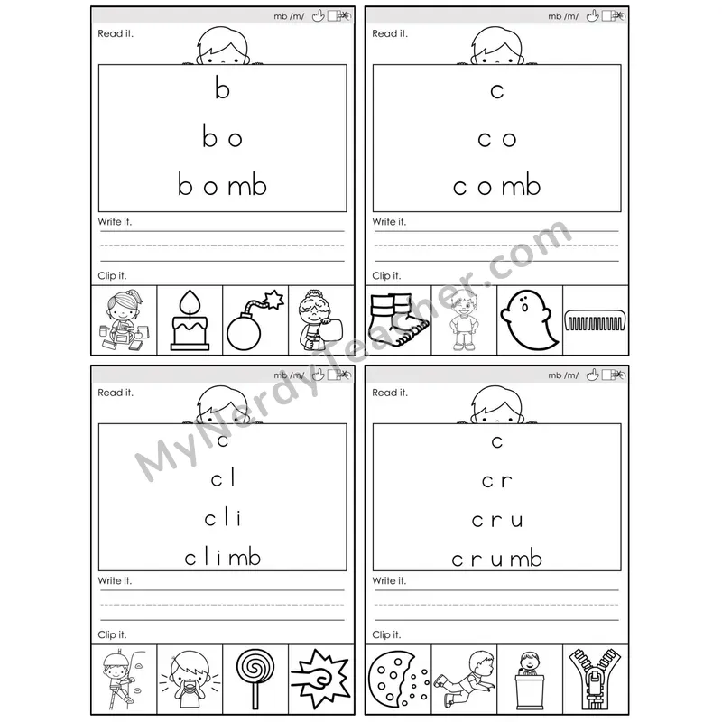 Silent Letter mb /m/ — BW (C6 — Word Pyramids)
