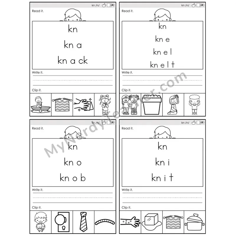 Silent Letter kn /n/ — BW (C6 — Word Pyramids)