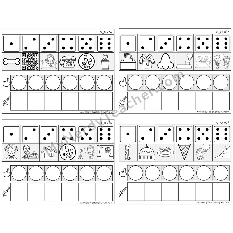 Long O Silent E (o_e) — BW (C8 — Roll, Map, and Graph)