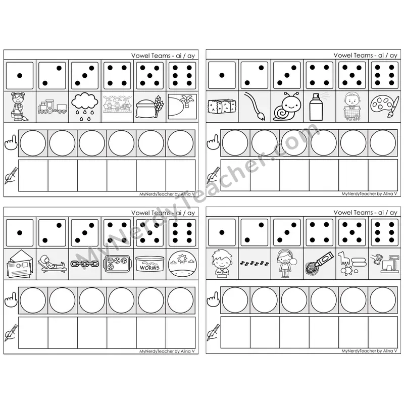 Vowel Teams ai, ay /a/ — BW (C8 — Roll, Map, and Graph)