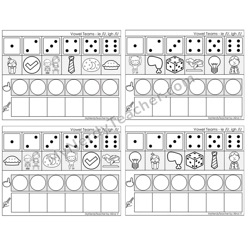 Vowel Teams ie, igh /i/ — BW (C8 — Roll, Map, and Graph)