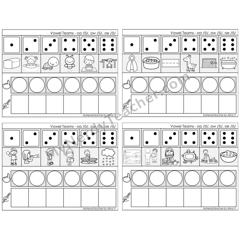 Vowel Teams oa, ow, oe /o/ — BW (C8 — Roll, Map, and Graph)