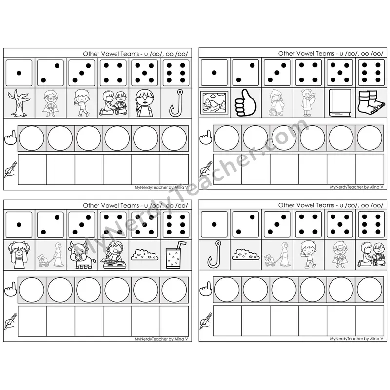 Vowel Teams oo, u /oo/ (book) — BW (C8 — Roll, Map, and Graph)