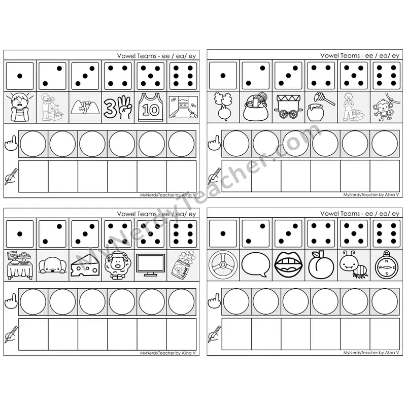 Vowel Teams ee, ea, ey /e/ — BW (C8 — Roll, Map, and Graph)