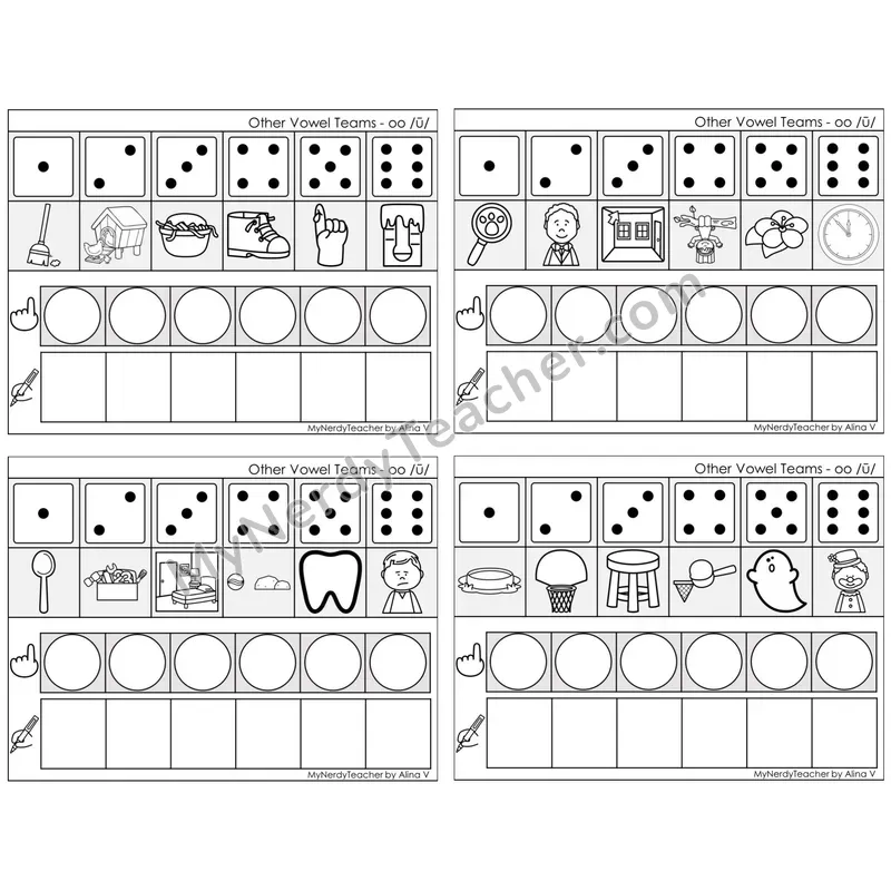 Vowel Teams oo /oo/ (moon) — BW (C8 — Roll, Map, and Graph)