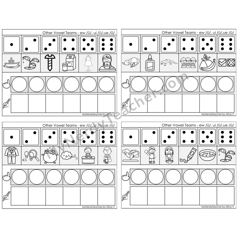 Vowel Teams ew, ui, ue /u/ — BW (C8 — Roll, Map, and Graph)